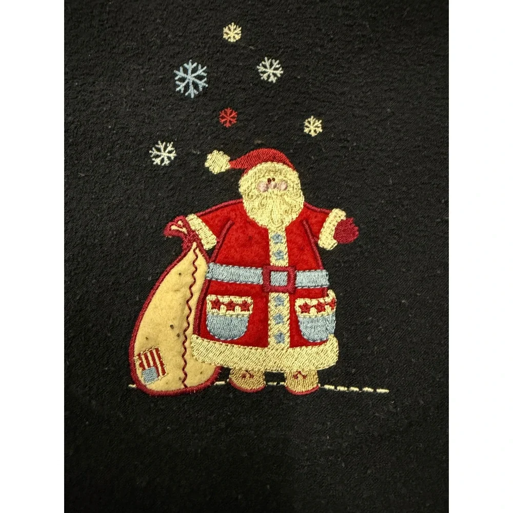 CJ Banks‎ Women's 1X Navy Blue Mock Neck Long Sleeve Embroidered Santa Fleece